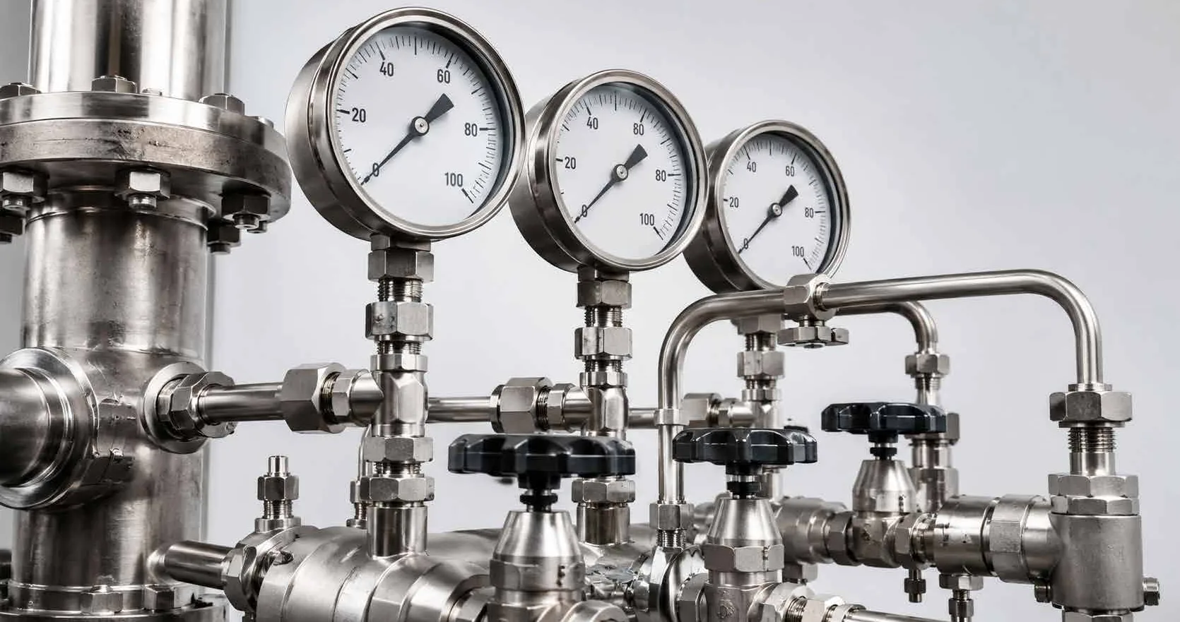Stainless steel pressure gauges and valves