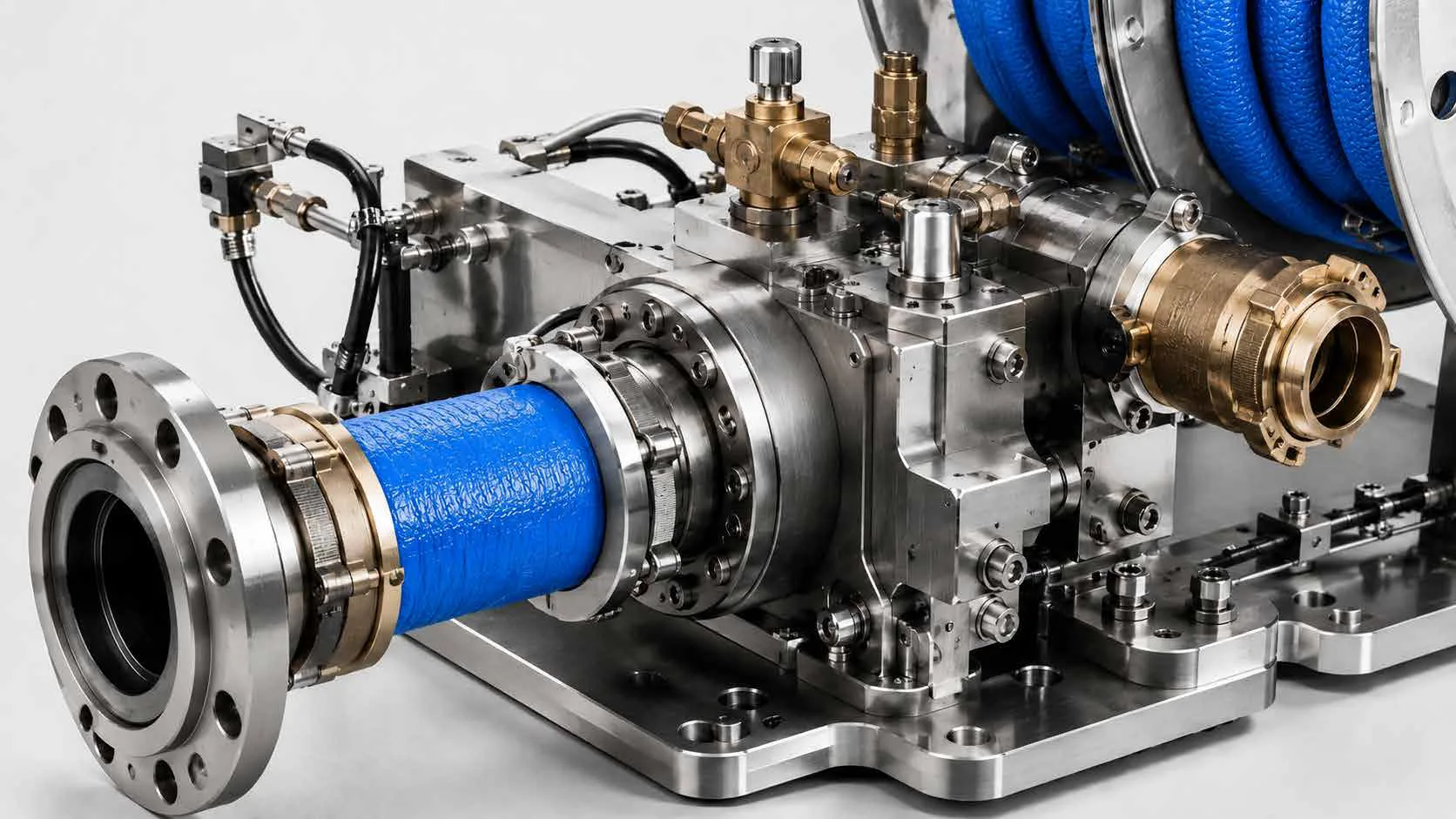 Flanged pump connection with blue pipe sleeve